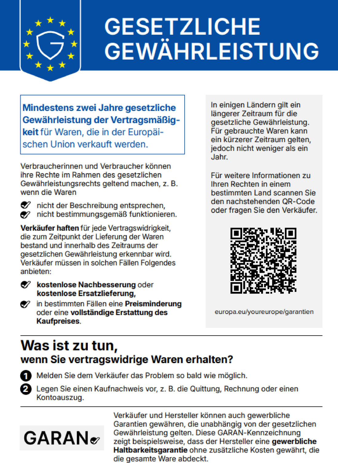 Gesetzliche Gewährleistung – harmonisierte Mitteilung der Europäischen Union